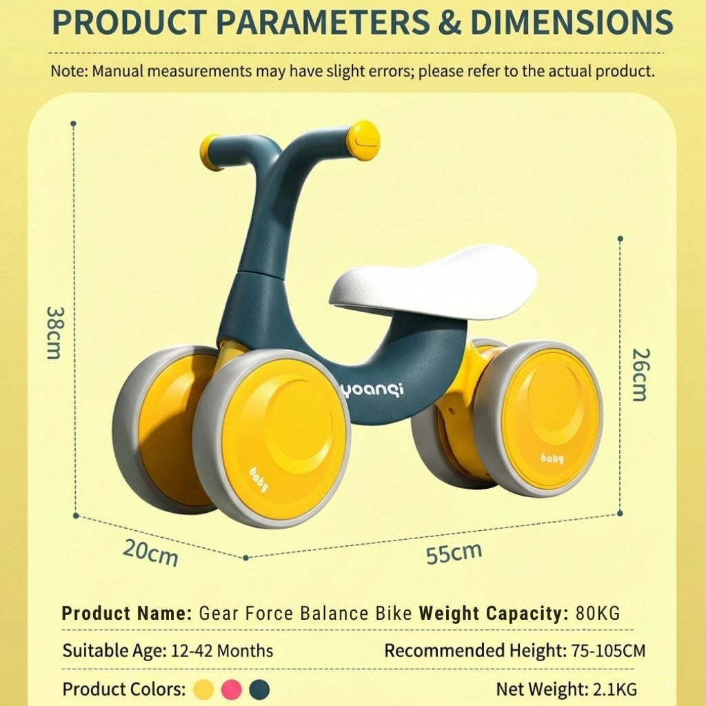 Baby Balance Bike 4 Wheels | Toddler Ride-On | Gear Force