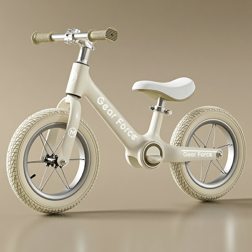 beige 12-inch balance bike magnesium frame