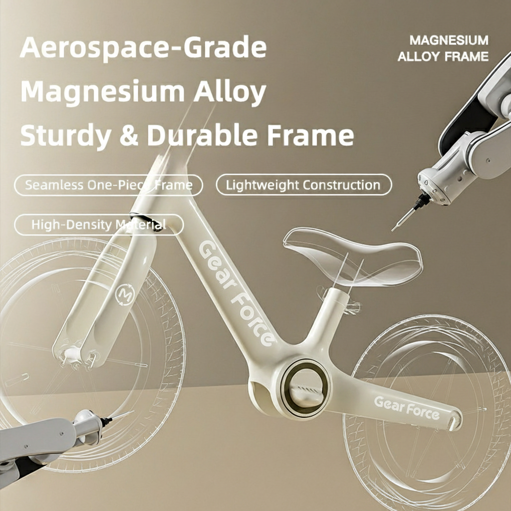 beige 12-inch balance bike magnesium frame